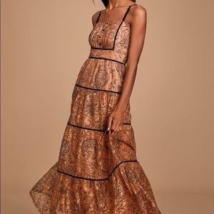 Honey Punch Prairie Dreams Light Brown Lace Maxi